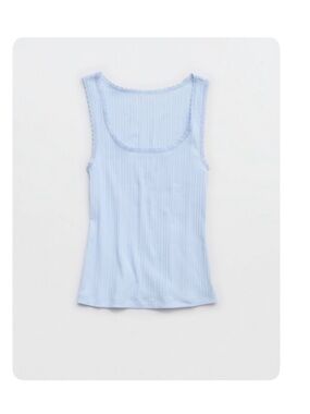 aerie White Ribbed Lace-Trim Tank